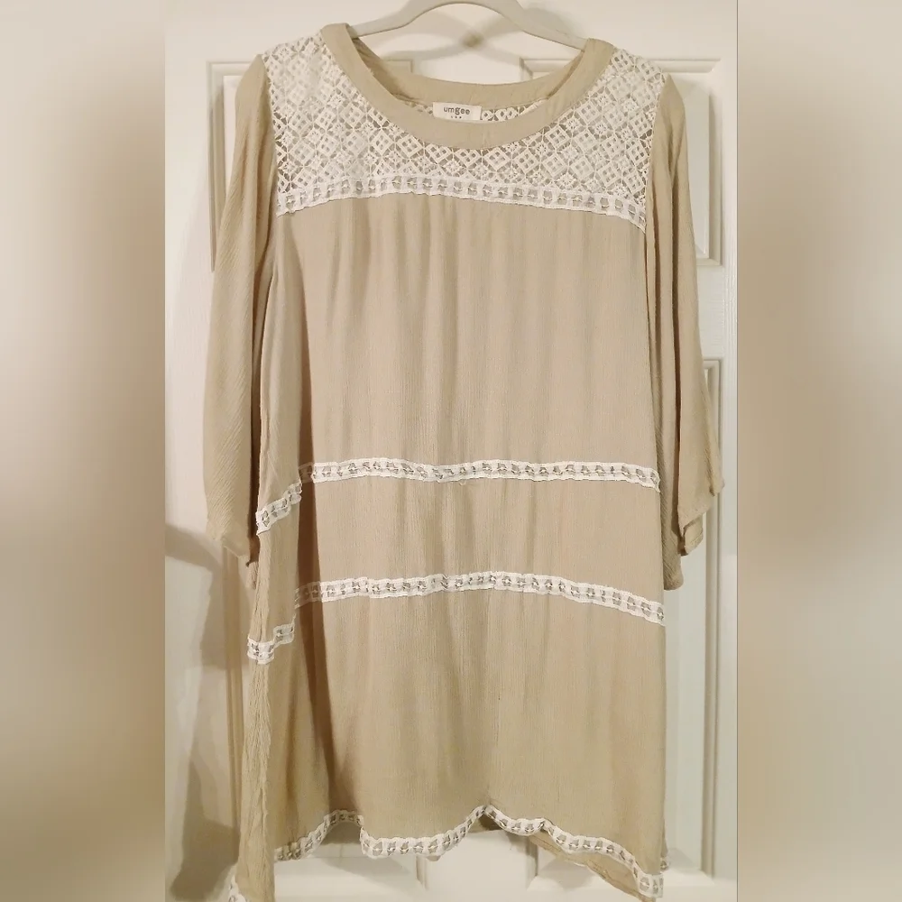 Umgee Womens Bell Sleeve Crochet Detail Mini Dress Size L
